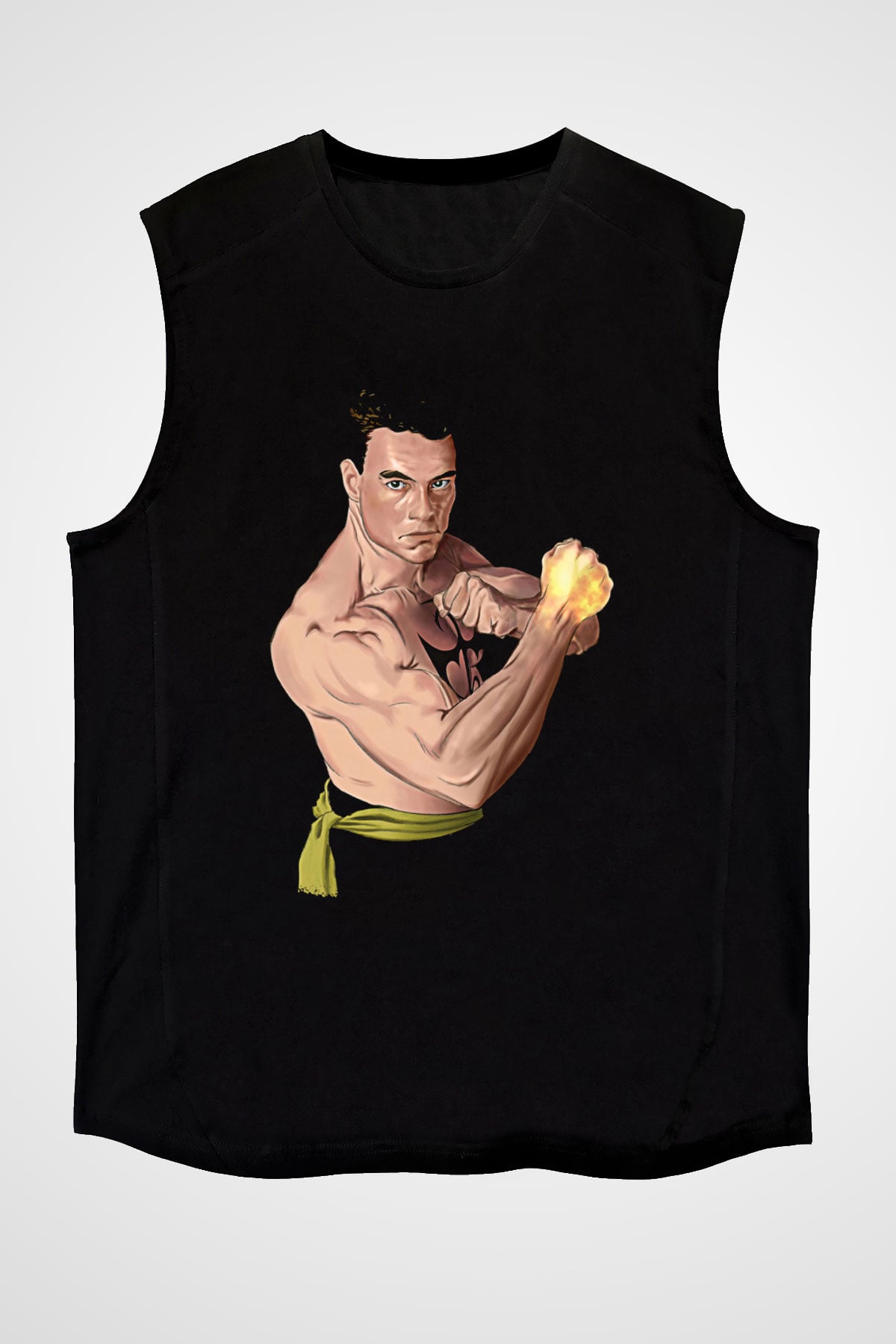 Van Damme James Baskılı Unisex Siyah Kolsuz Tişört - Tshirt
