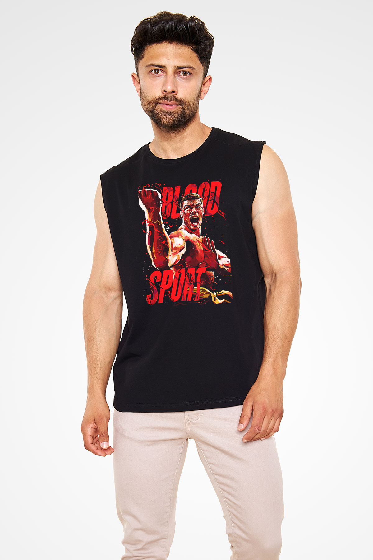 Van Damme James Baskılı Unisex Siyah Kolsuz Tişört - Tshirt