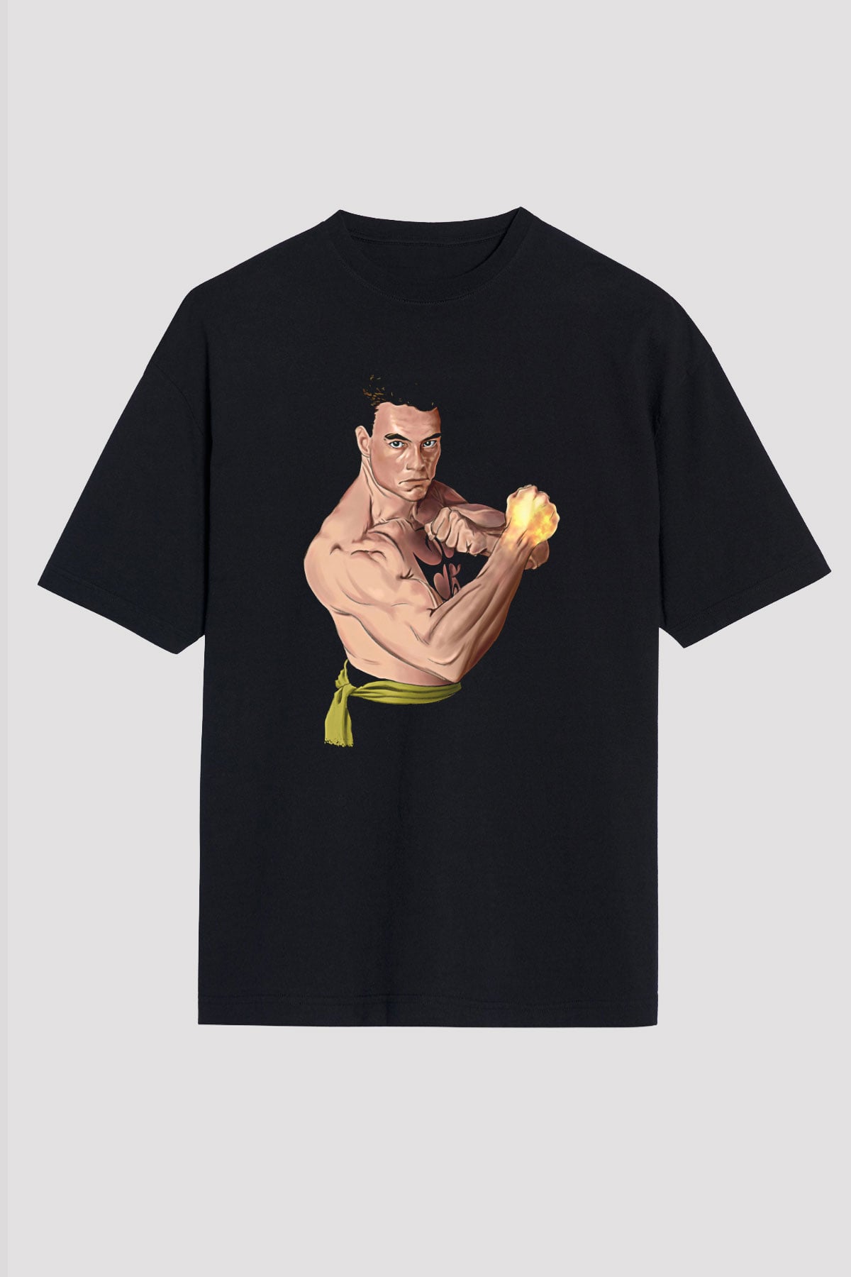 Van Damme James Baskılı Unisex Siyah Oversize Tişört - Tshirt