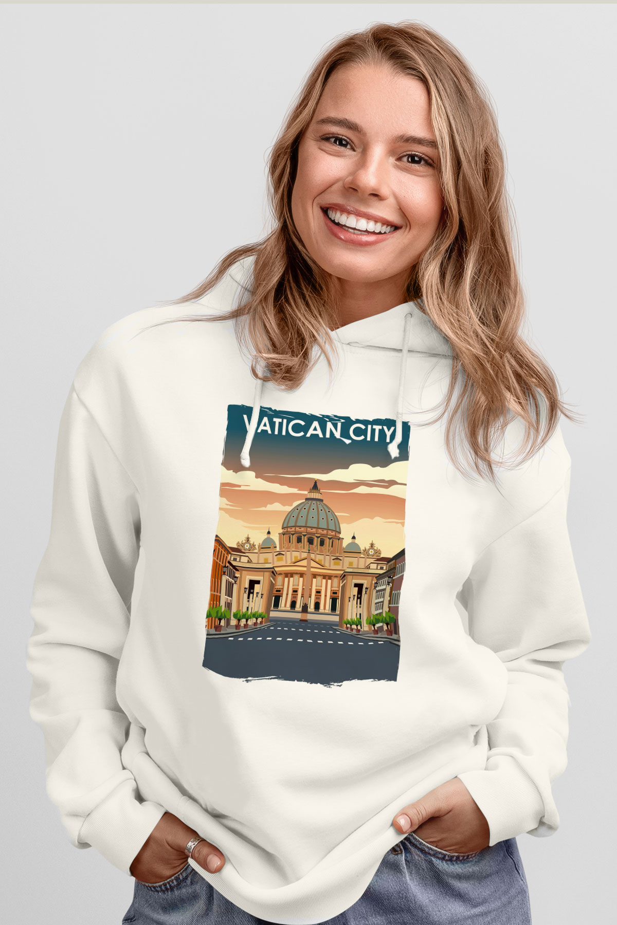 Vatikan Beyaz Unisex Hoodie