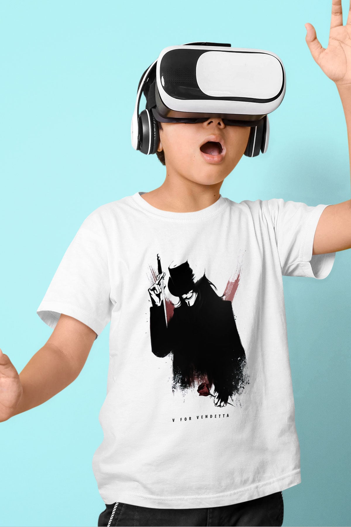 Vendetta Baskılı Beyaz Unisex Çocuk Tişört