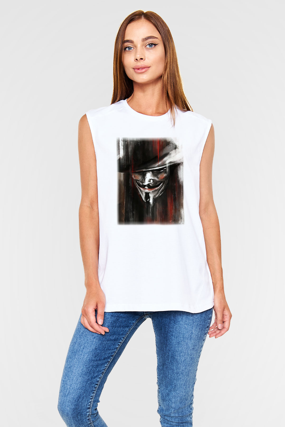 Vendetta Beyaz Unisex Kolsuz Tişört