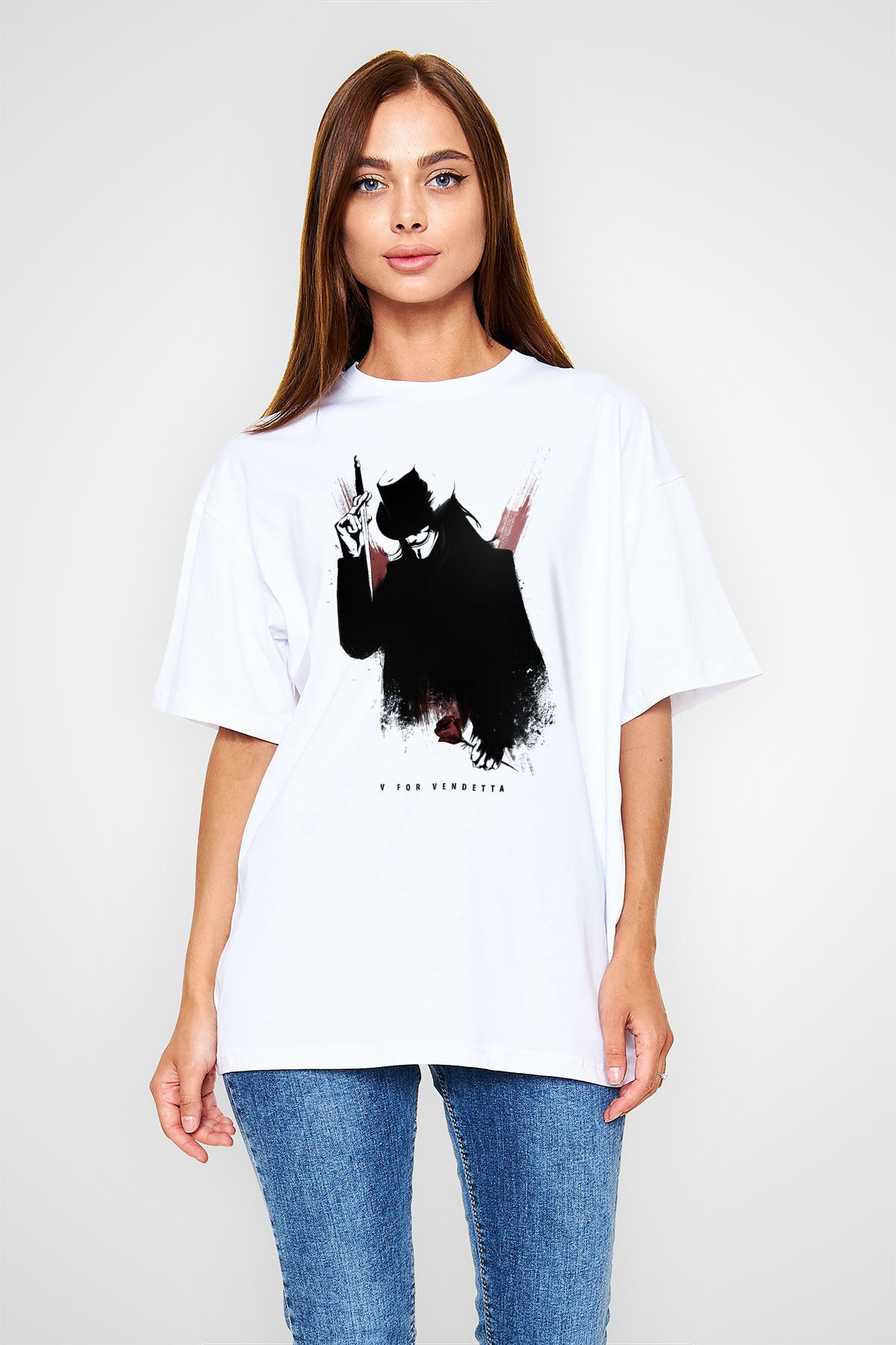 Vendetta Beyaz Unisex Oversize Tişört T-Shirt