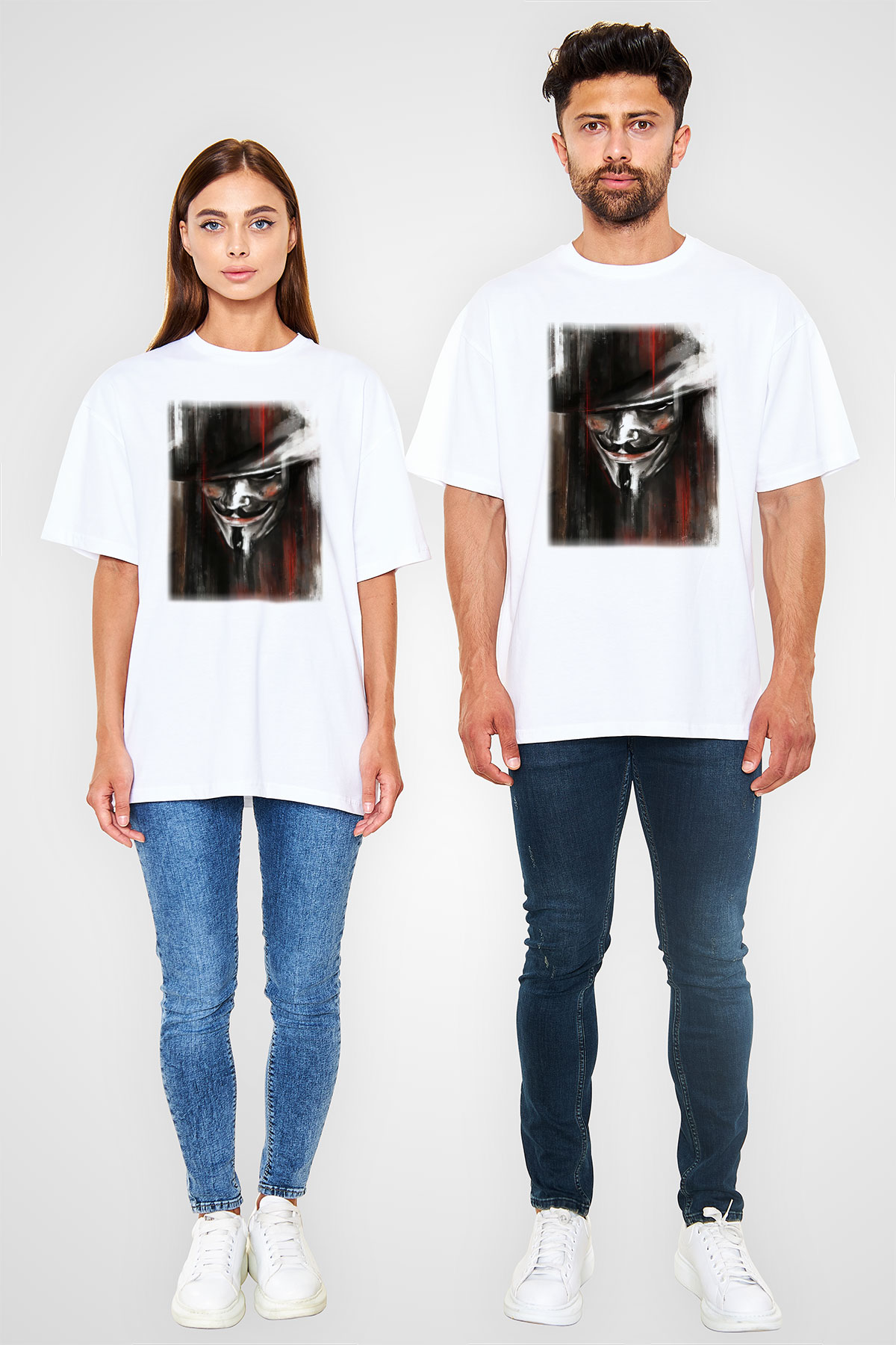 Vendetta Beyaz Unisex Oversize Tişört T-Shirt