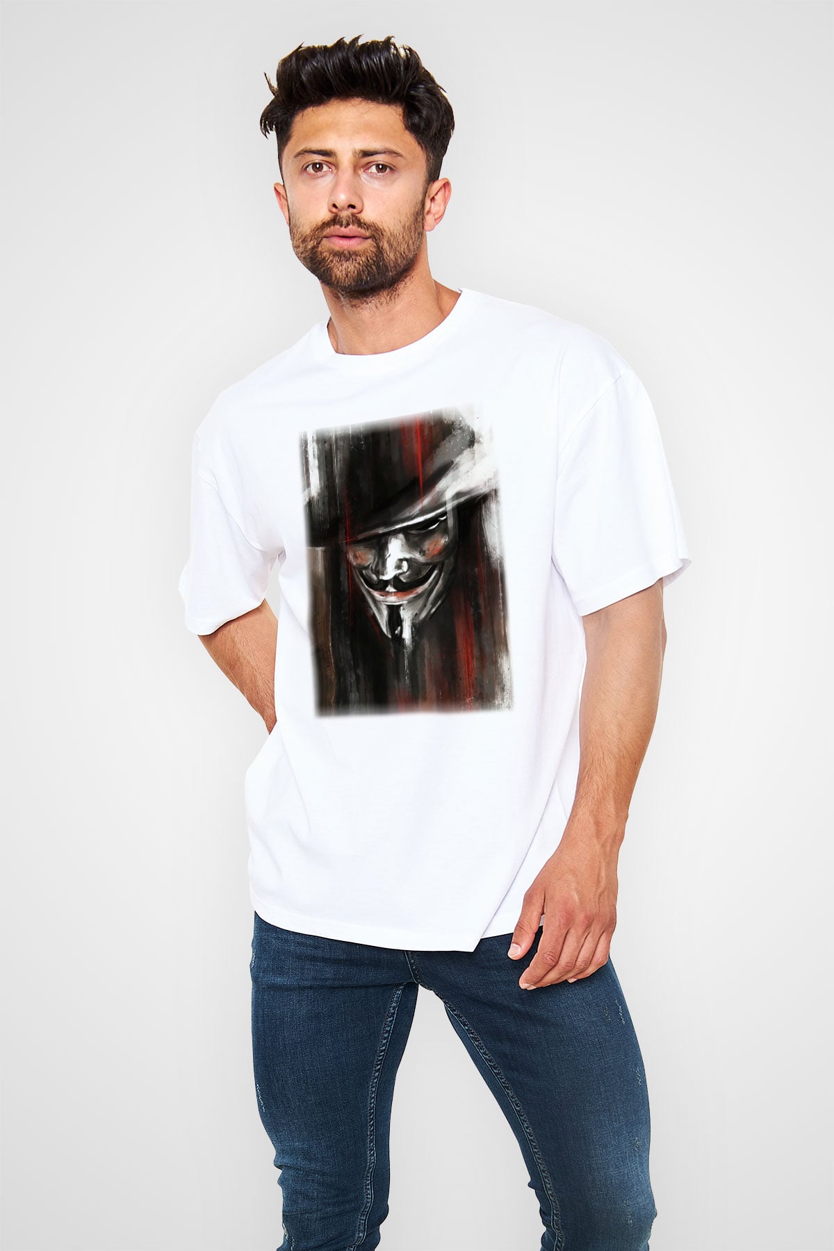 Vendetta Beyaz Unisex Oversize Tişört T-Shirt