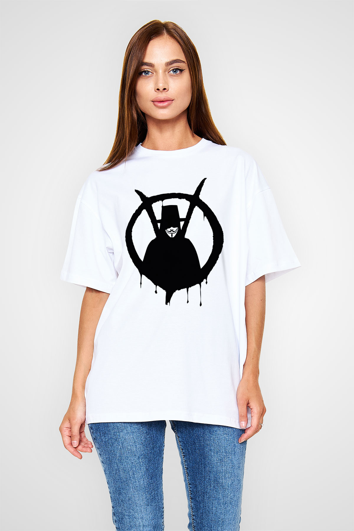 Vendetta Beyaz Unisex Oversize Tişört T-Shirt