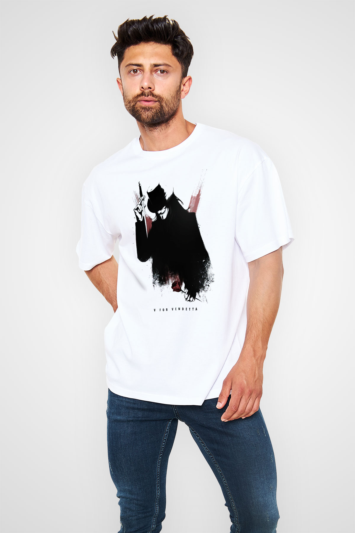 Vendetta Beyaz Unisex Oversize Tişört T-Shirt