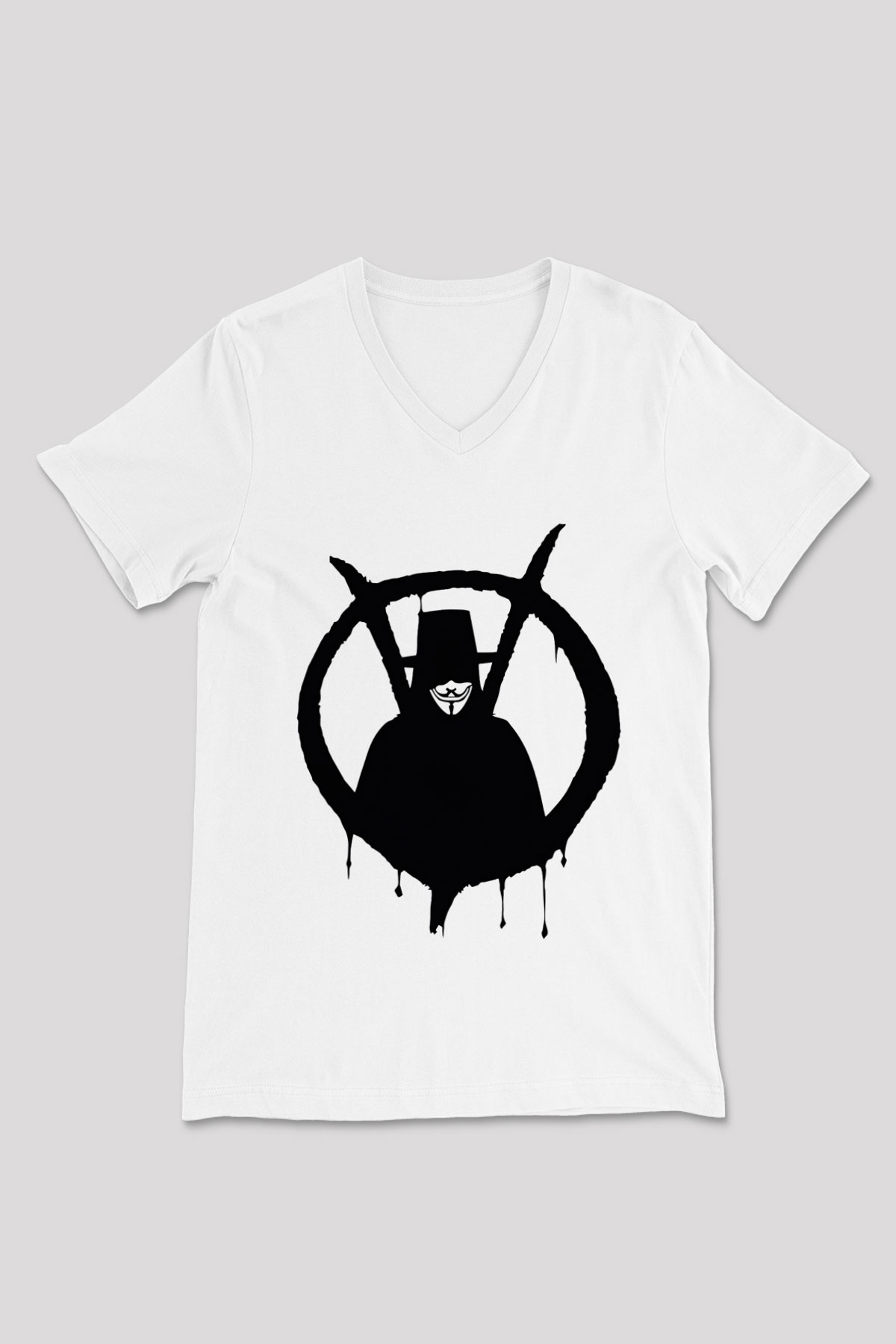 Vendetta Beyaz Unisex V Yaka Tişört T-Shirt