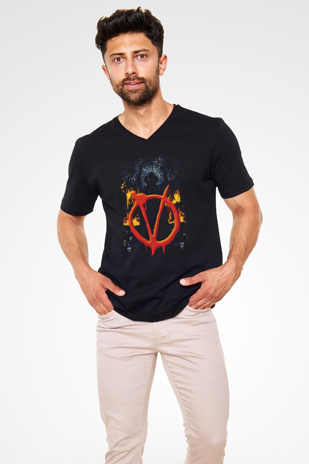 Vendetta Siyah Unisex V Yaka Tişört