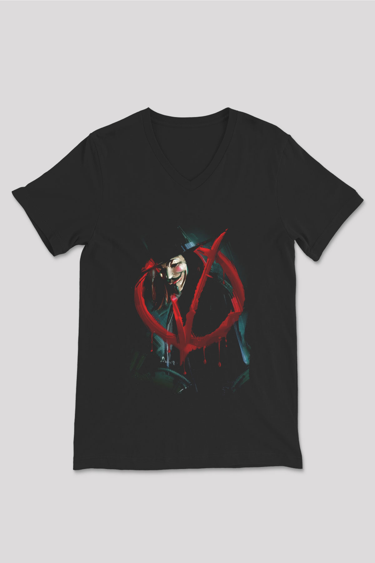 Vendetta Siyah Unisex V Yaka Tişört