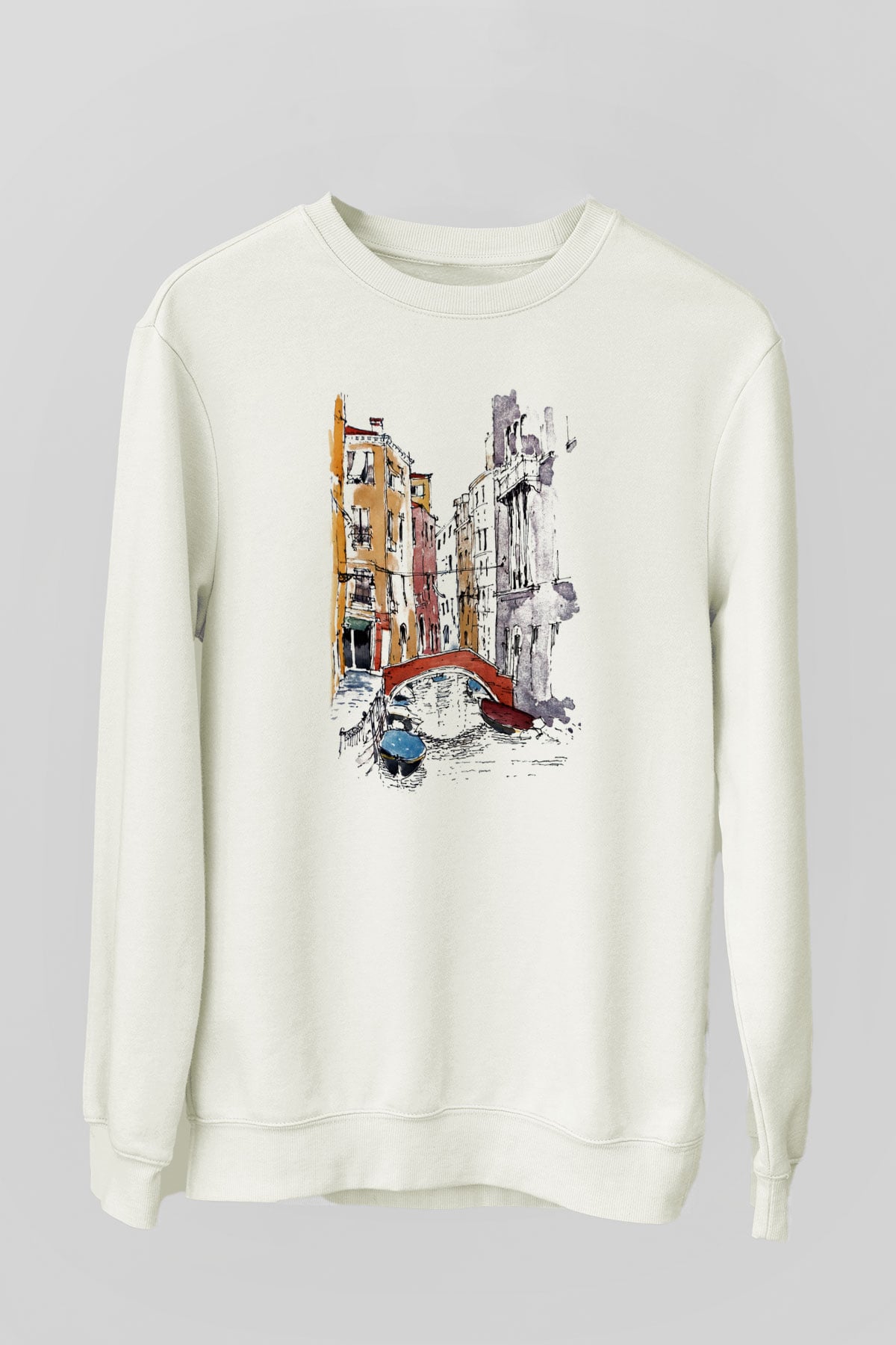 Venedik Kanal Beyaz Unisex Sweatshirt
