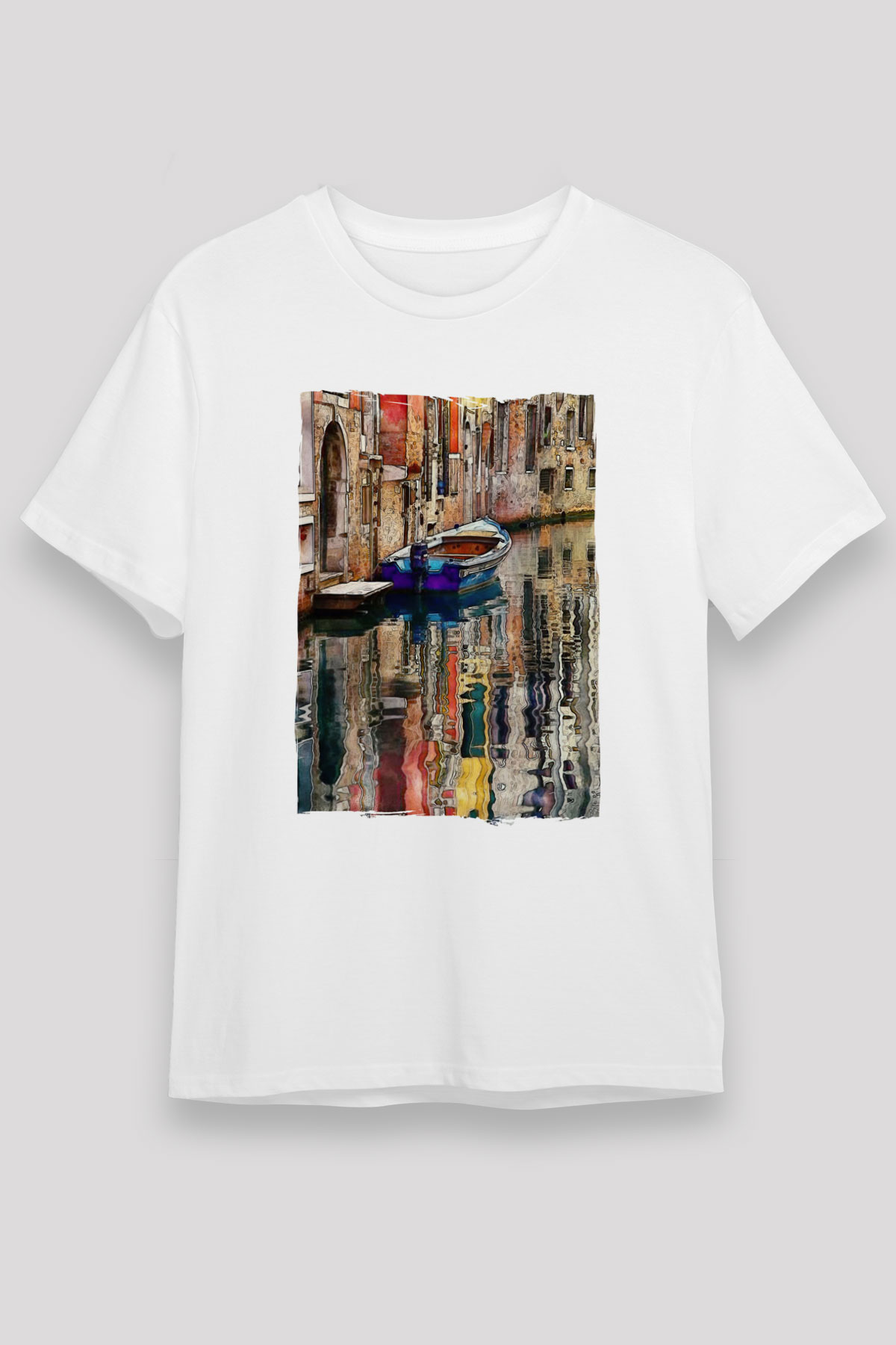 Venedik Kanal Beyaz Unisex Tişört T-Shirt - TişörtFabrikası