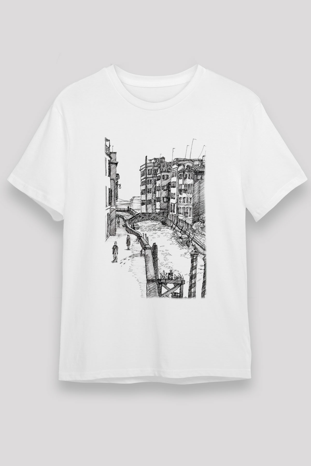Venedik Kanal Beyaz Unisex Tişört T-Shirt - TişörtFabrikası