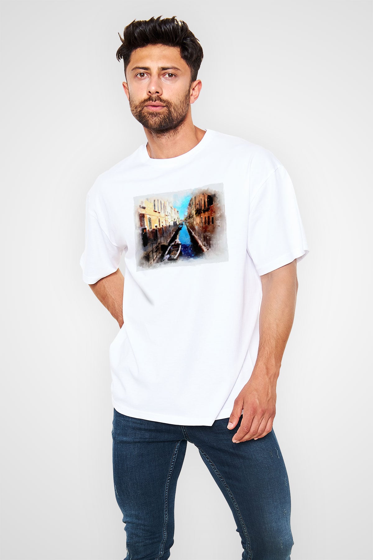Venedik Kanal Beyaz Unisex Tişört T-Shirt - TişörtFabrikası