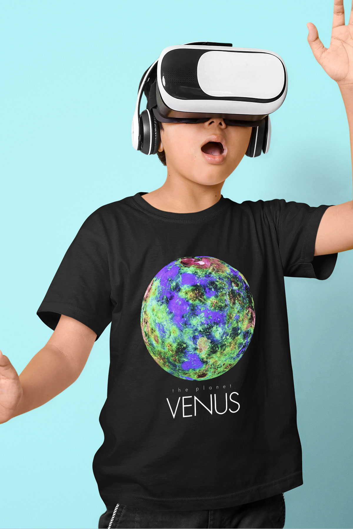 Venüs Baskılı Siyah Unisex Çocuk Tişört