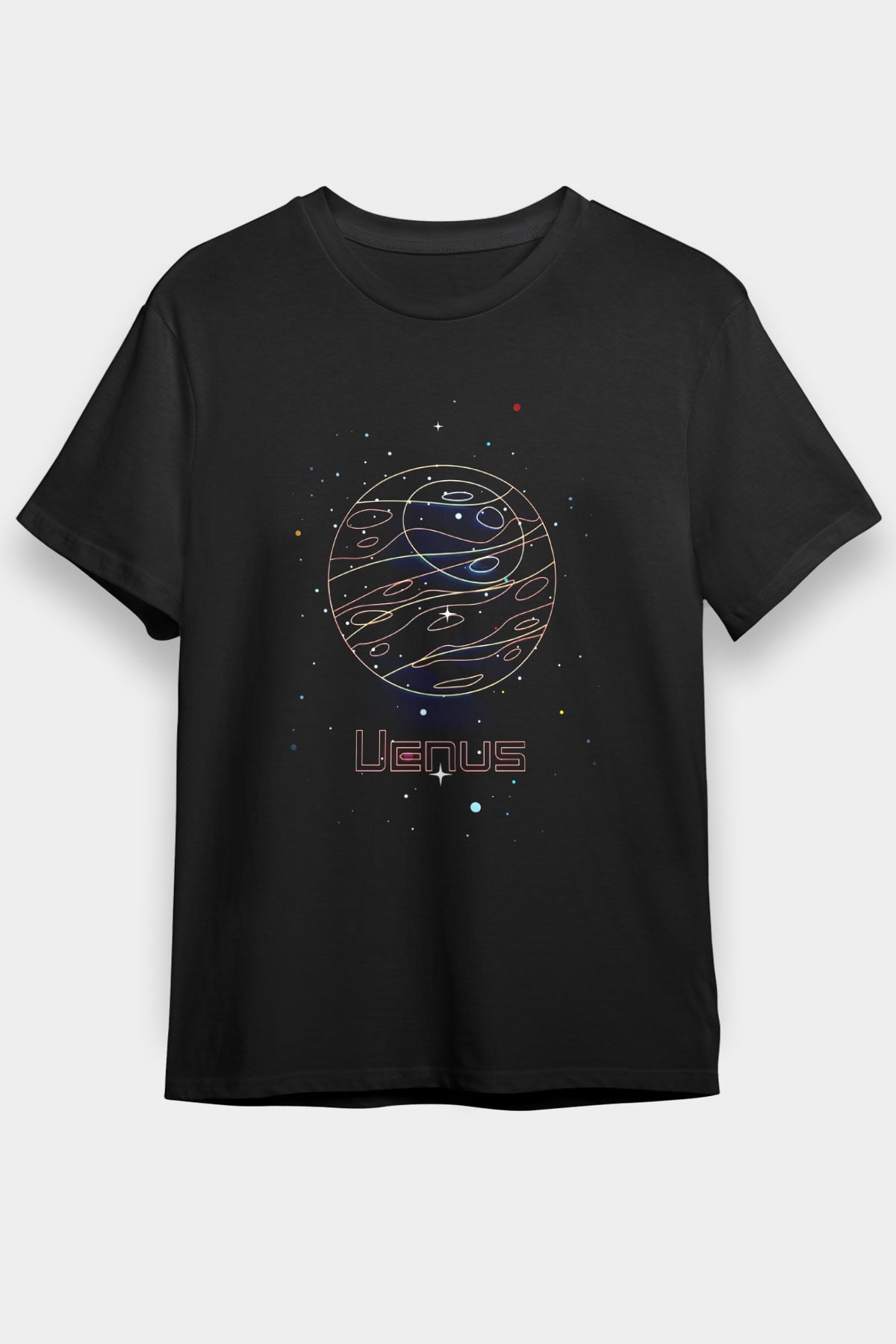 Venüs Çizim Baskılı Unisex Siyah Tişört - Tshirt