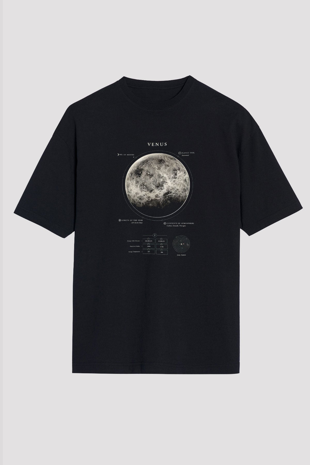 Venüs Fiziksel Özellikleri Baskılı Unisex Oversize Tişört - Tshirt