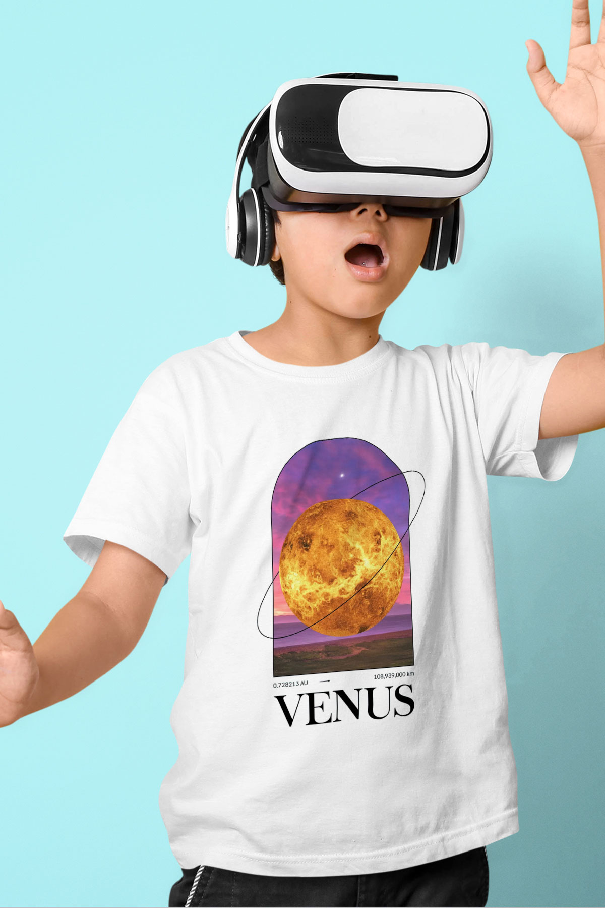 Venüs Gezegeni Baskılı Unisex Beyaz Çocuk Tişörtü - Tshirt