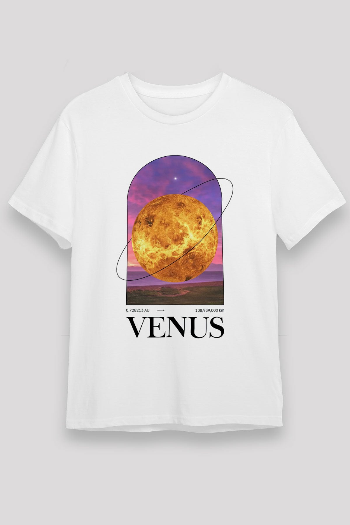 Venüs Gezegeni Baskılı Unisex Beyaz Tişört - Tshirt