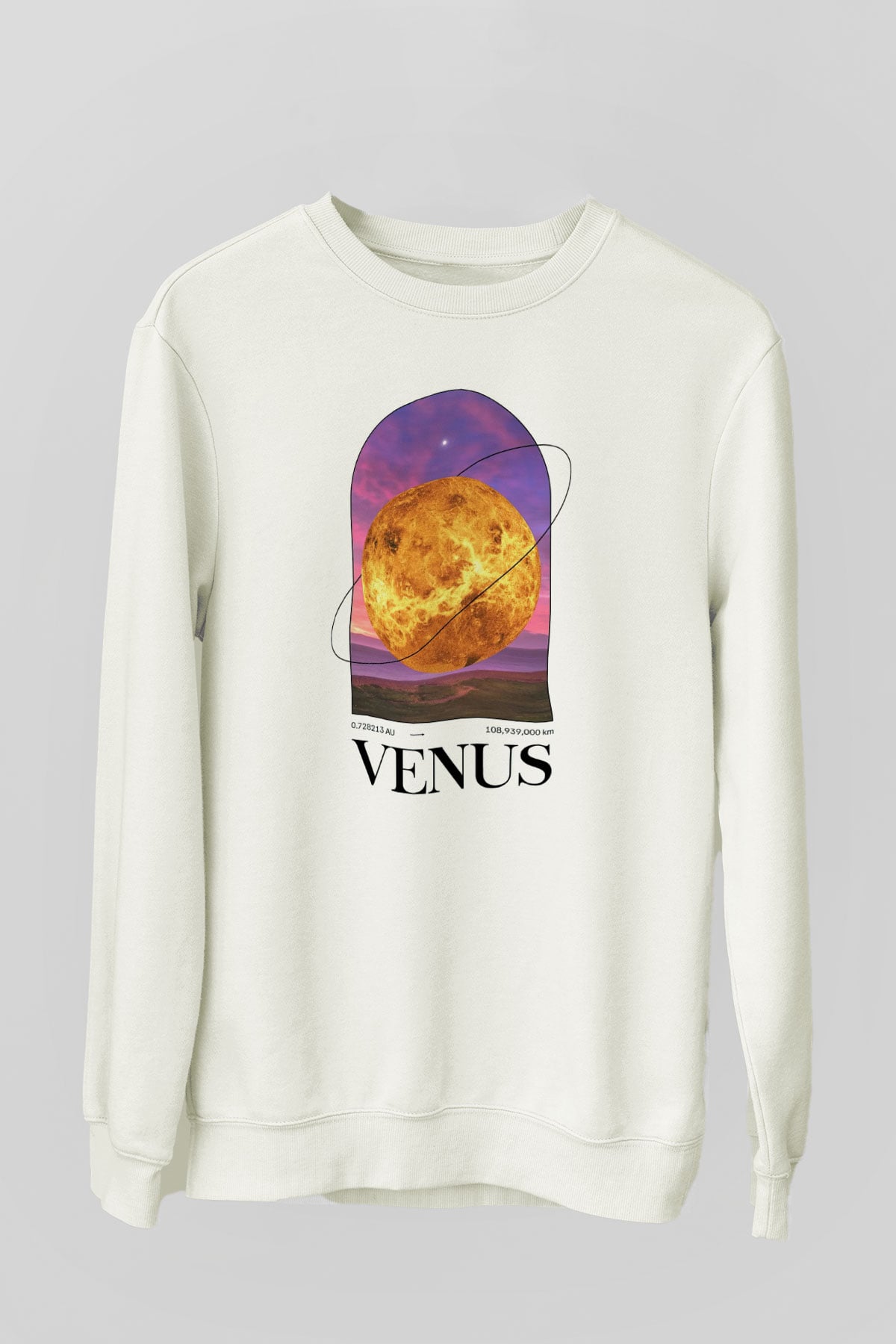 Venüs Gezegeni Baskılı Unisex Ekru Sweatshirt