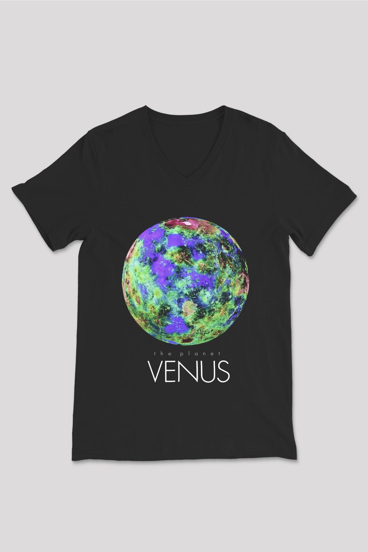 Venüs Siyah Unisex V Yaka Tişört T-Shirt