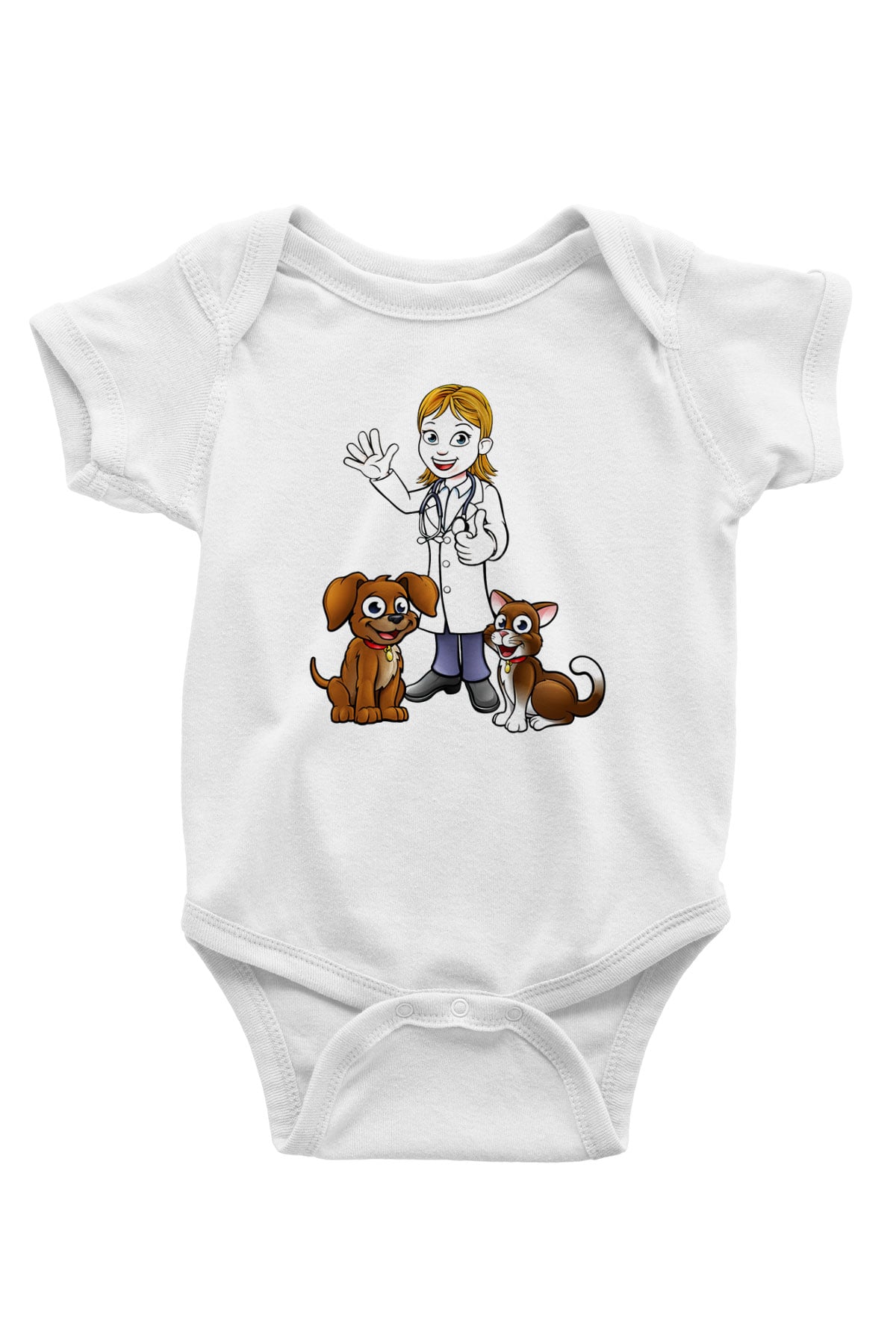 Veteriner Baskılı Beyaz Unisex Bebek Body - Zıbın