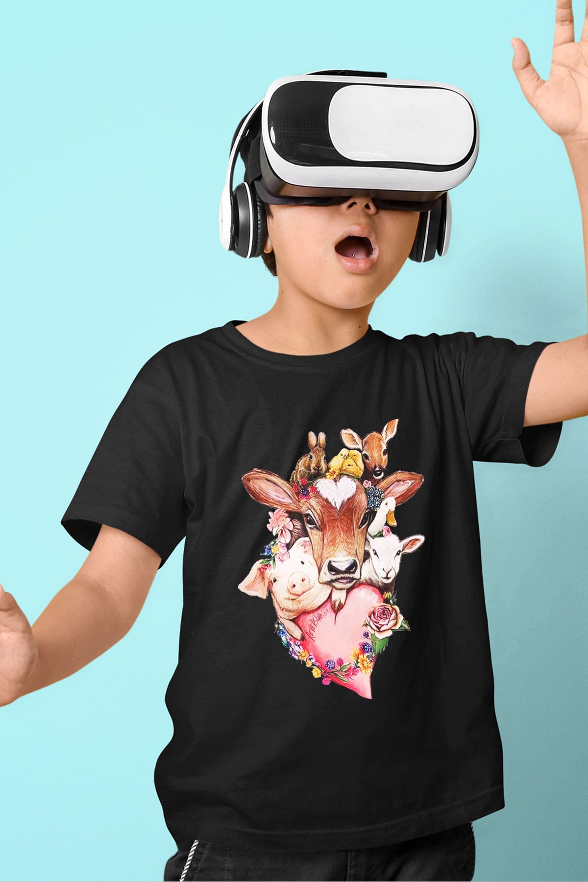 Veteriner Baskılı Siyah Unisex Çocuk Tişört
