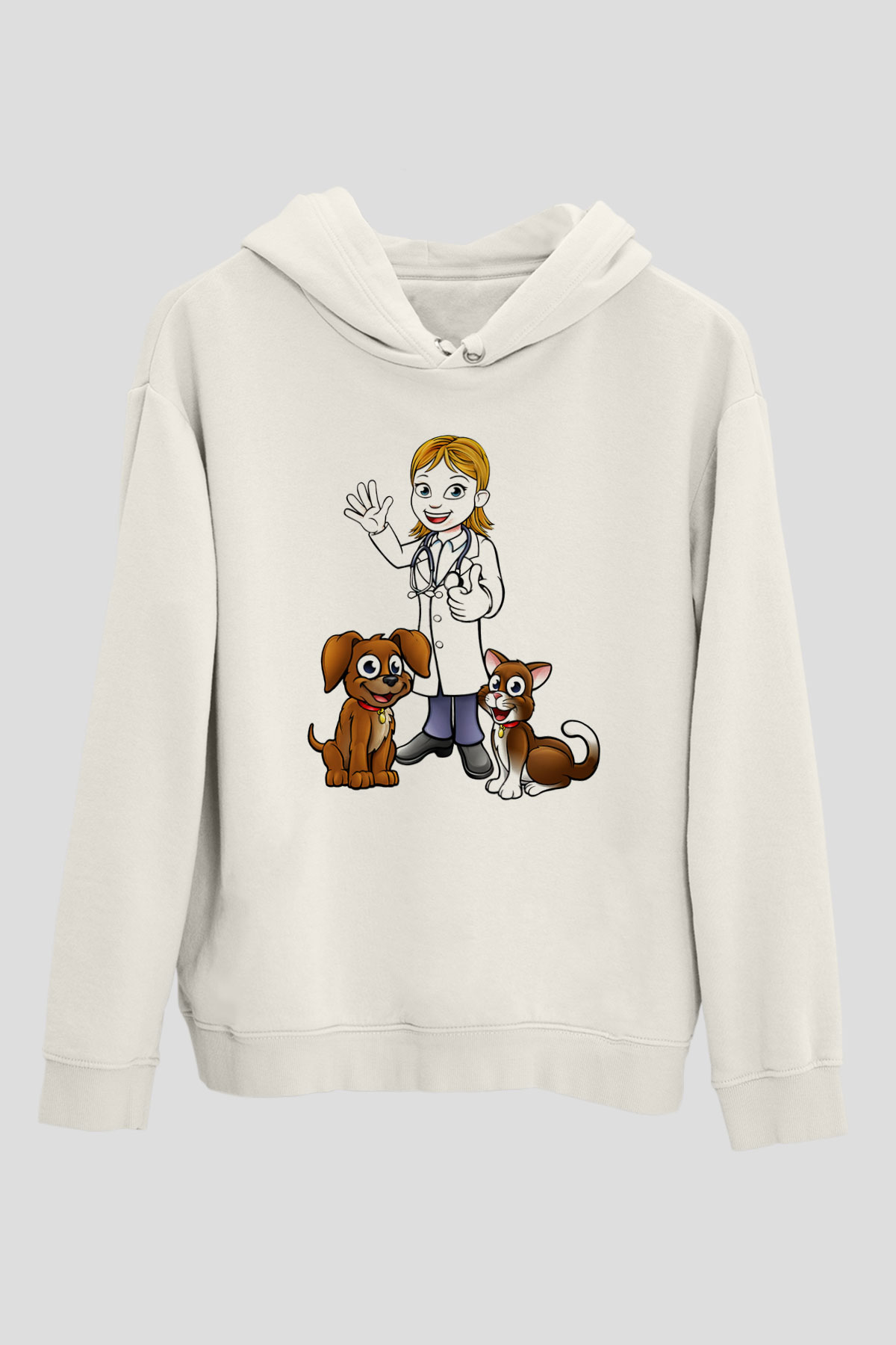 Veteriner Beyaz Unisex Hoodie