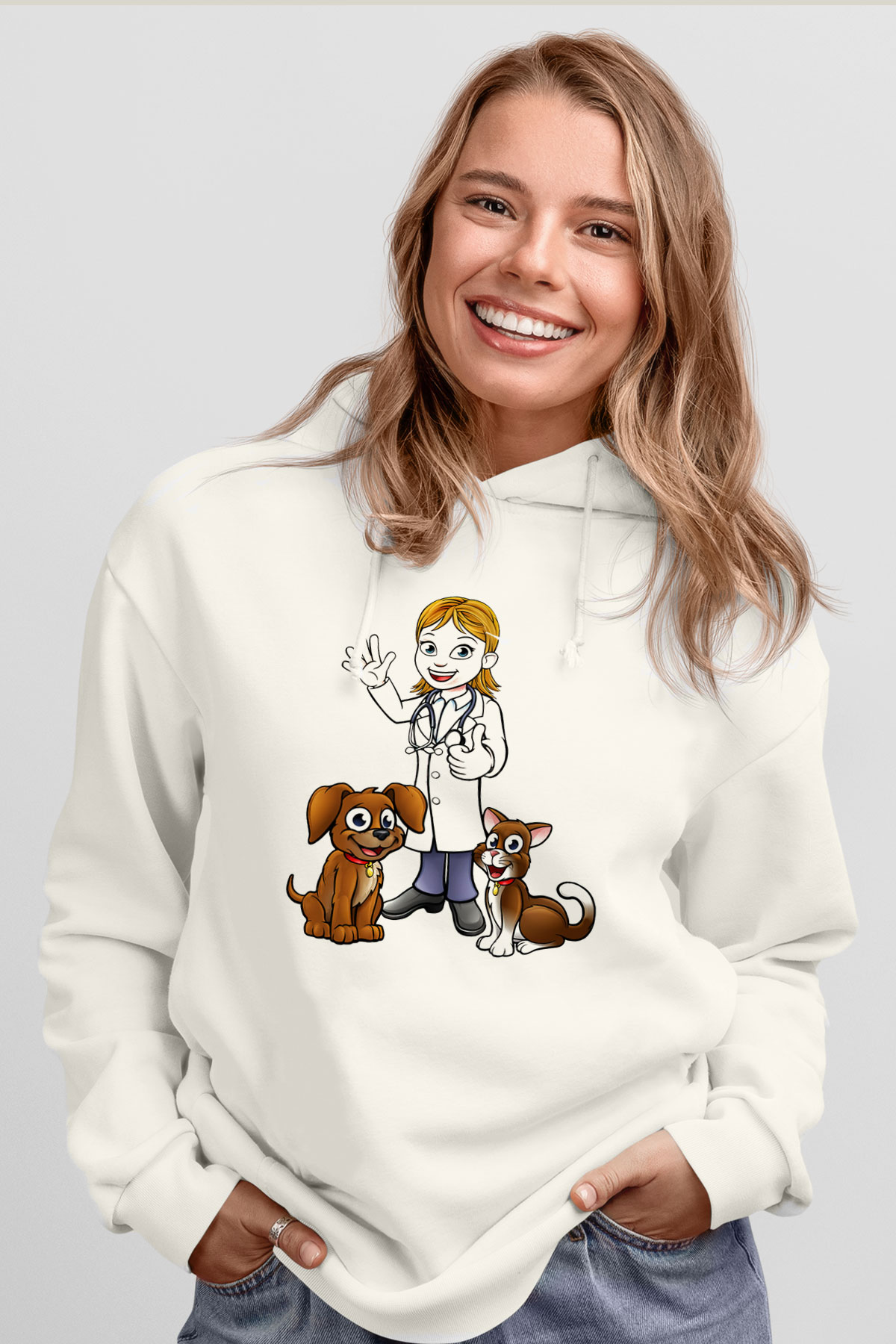 Veteriner Beyaz Unisex Hoodie