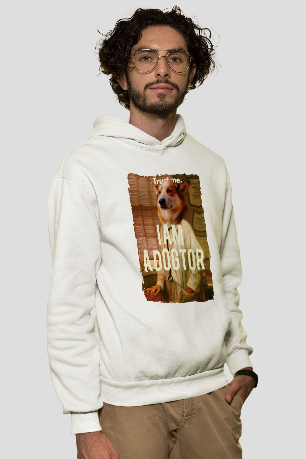 Veteriner Beyaz Unisex Kapüşonlu Sweatshirt