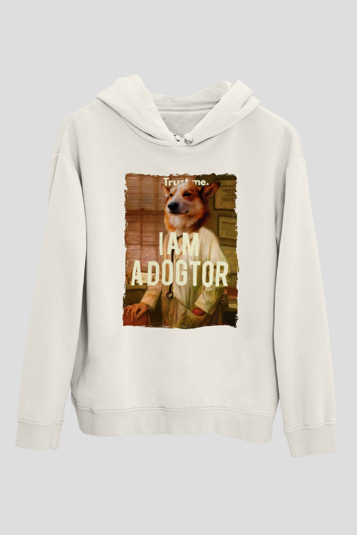 Veteriner Beyaz Unisex Kapüşonlu Sweatshirt
