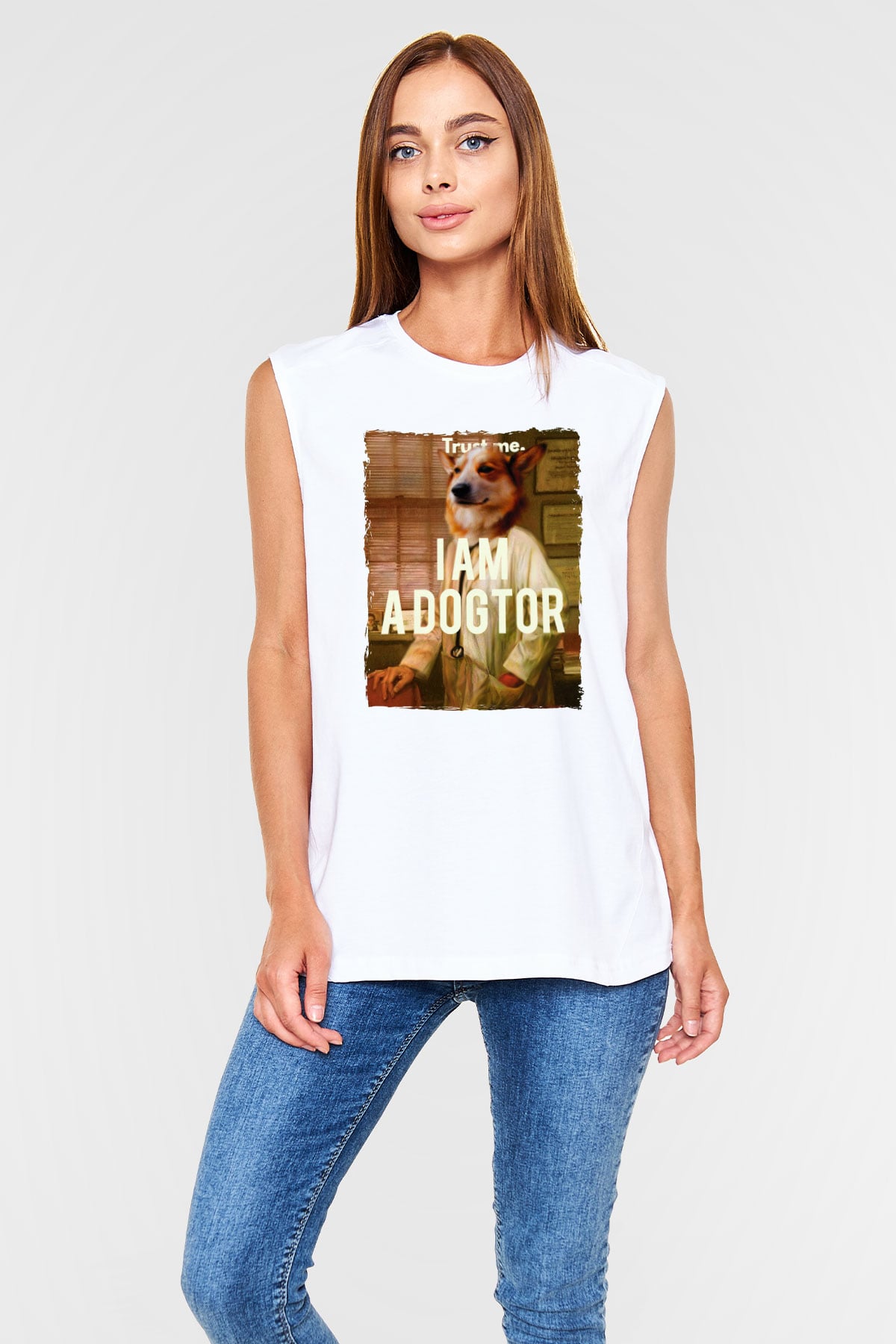Veteriner Beyaz Unisex Kolsuz Tişört
