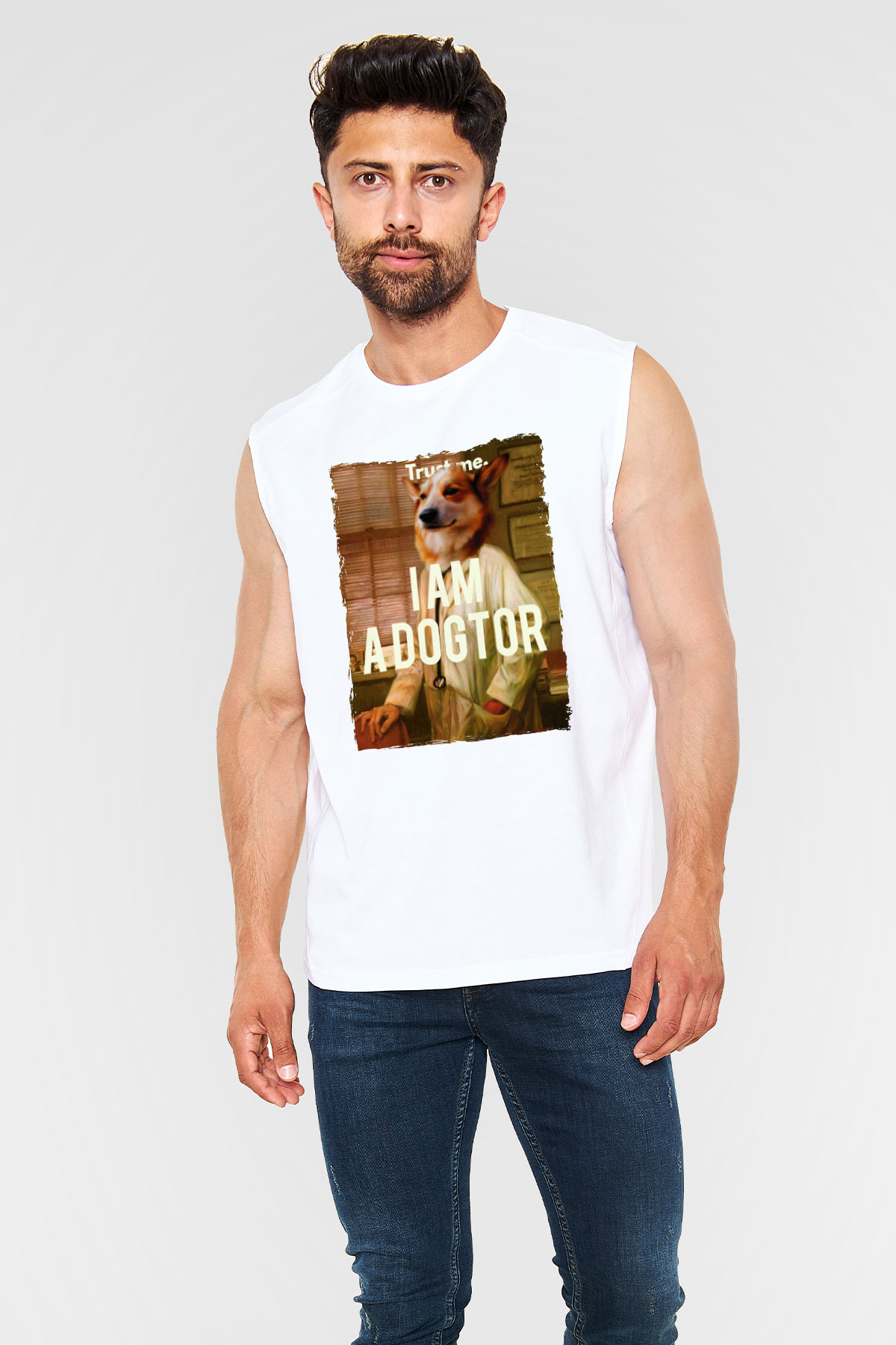 Veteriner Beyaz Unisex Kolsuz Tişört