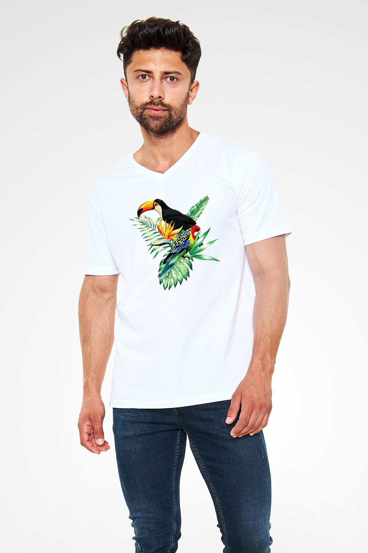 Veteriner Beyaz Unisex V Yaka Tişört T-Shirt