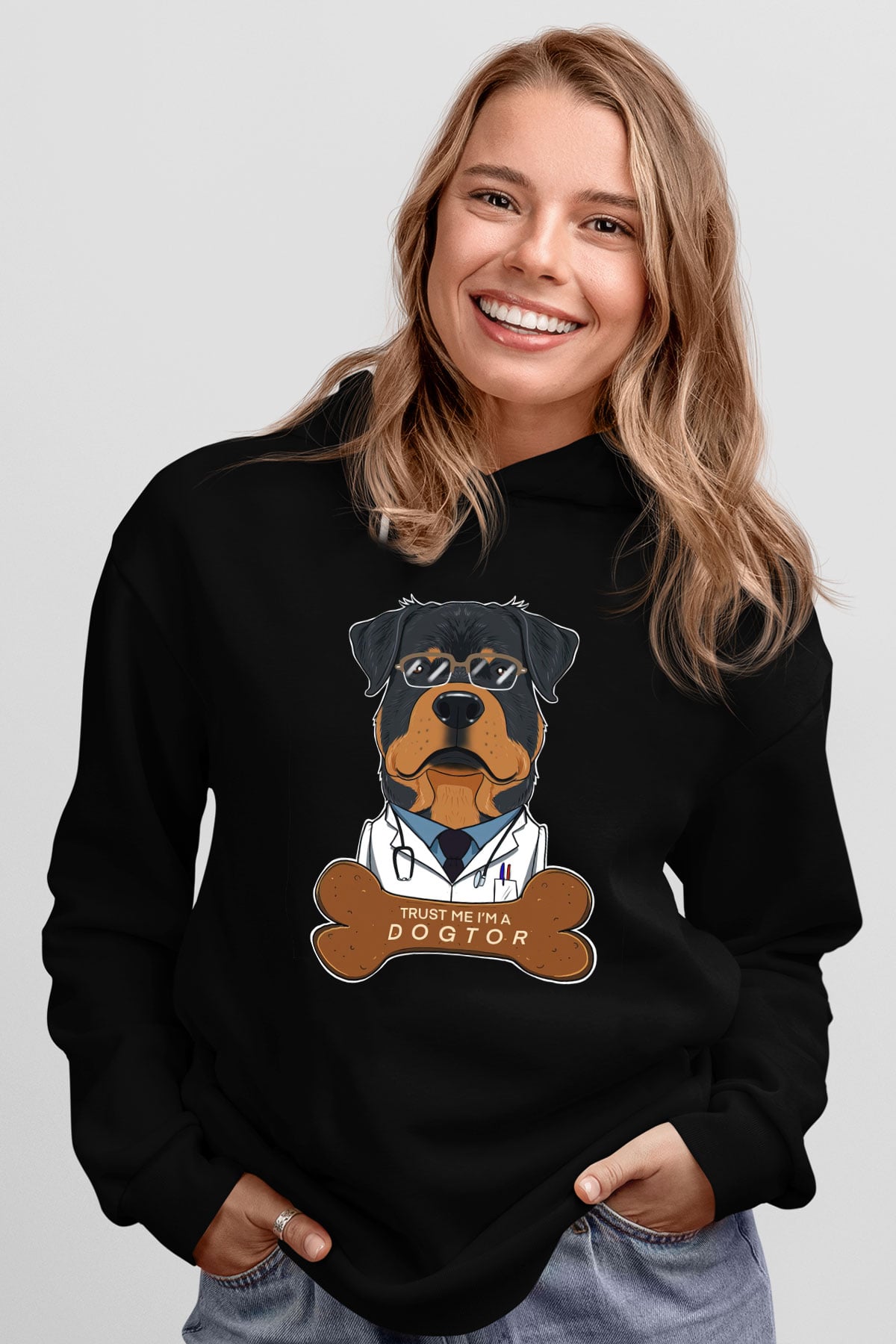 Veteriner Siyah Unisex Kapüşonlu Sweatshirt