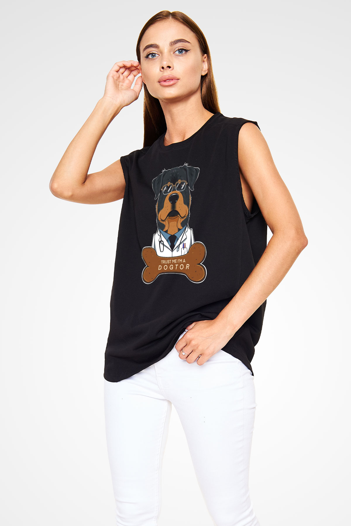 Veteriner Siyah Unisex Kolsuz Tişört