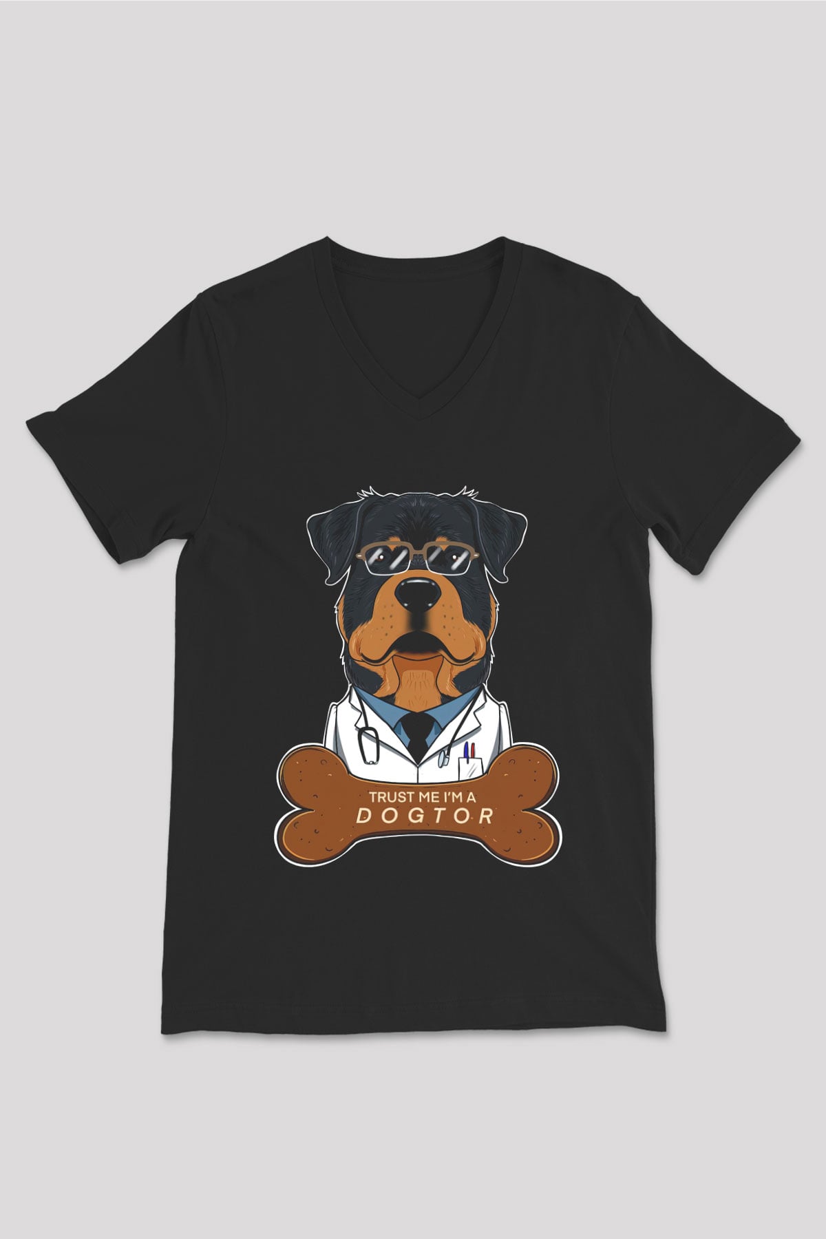 Veteriner Siyah Unisex V Yaka Tişört
