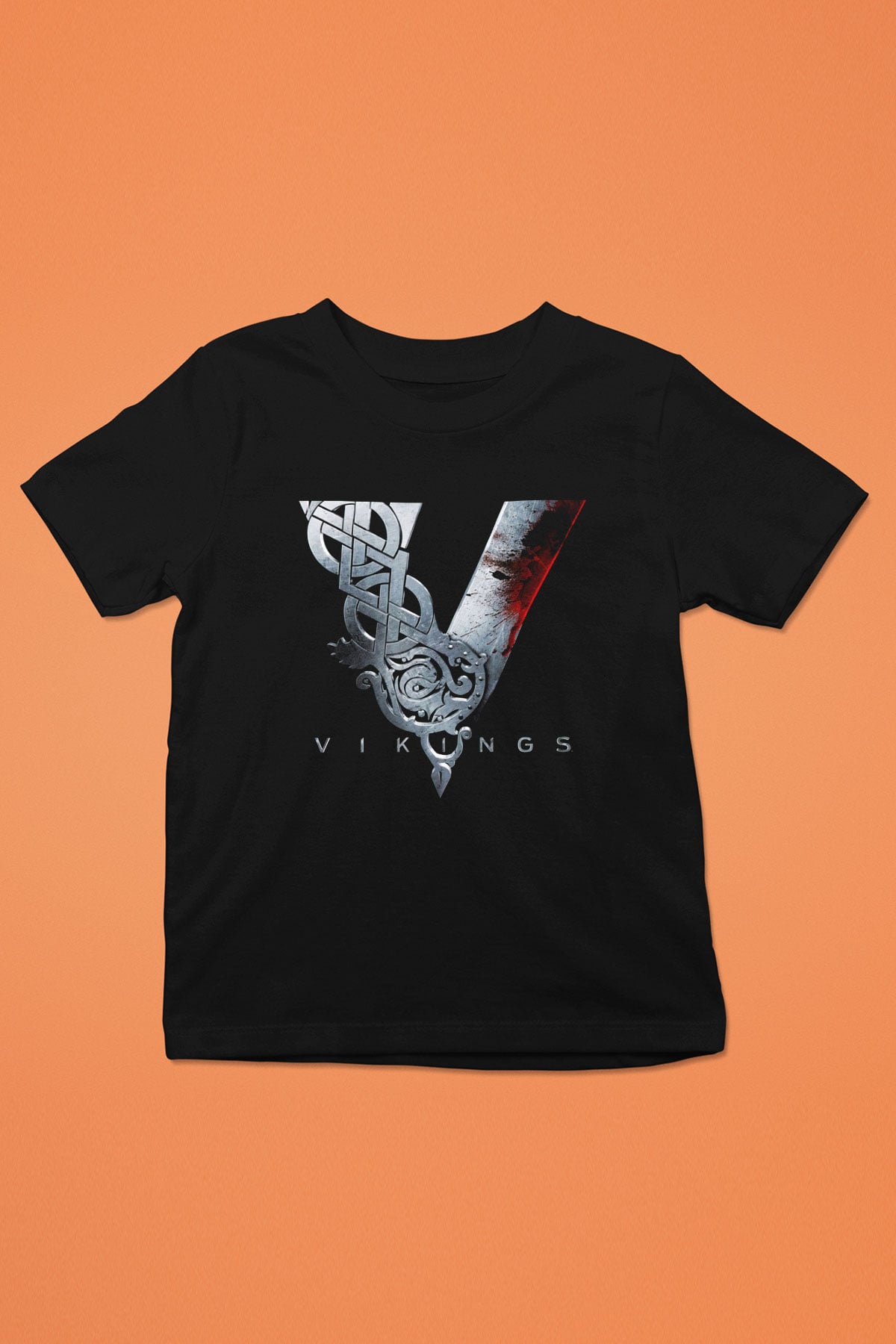 Vikings Baskılı Siyah Unisex Çocuk Tişört