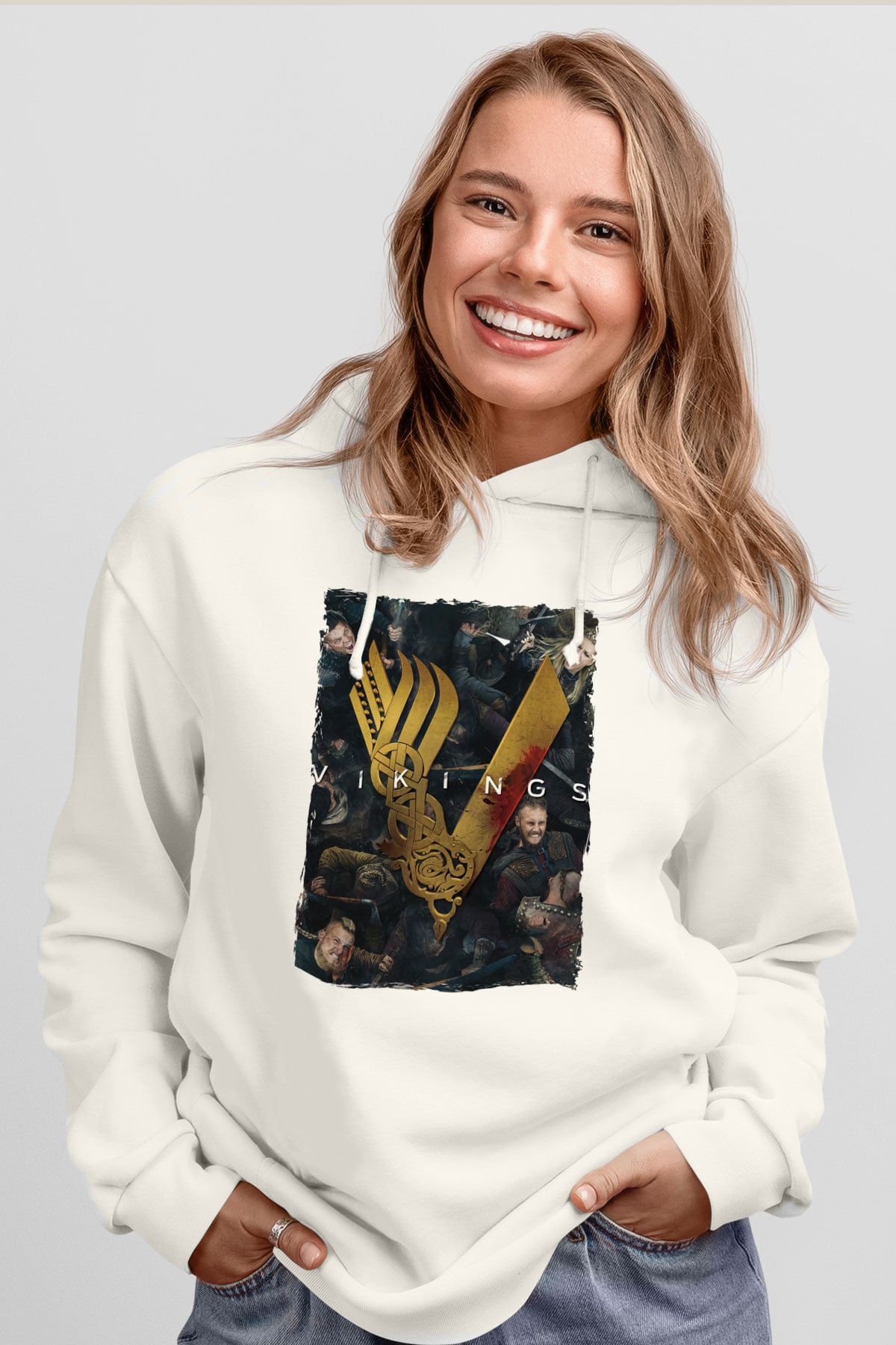Vikings Beyaz Unisex Hoodie