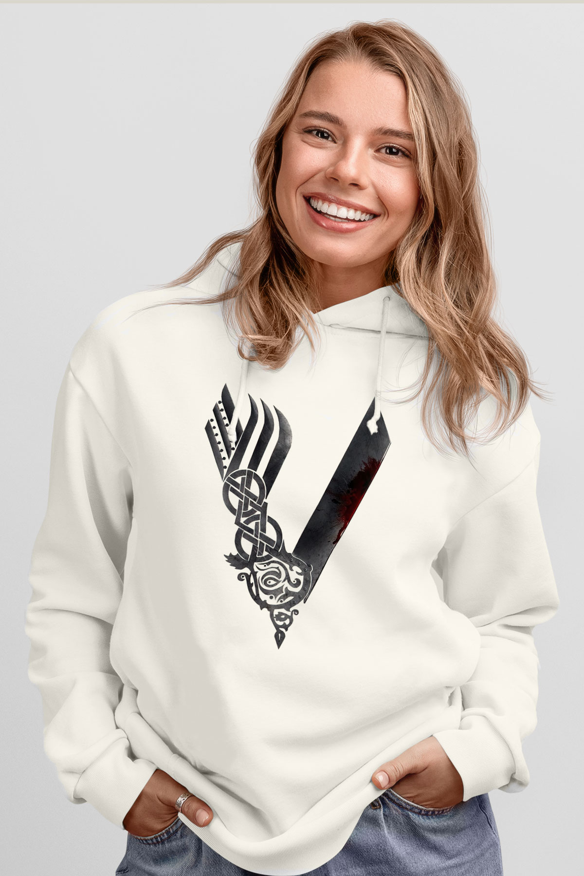 Vikings Beyaz Unisex Kapşonlu Sweatshirt