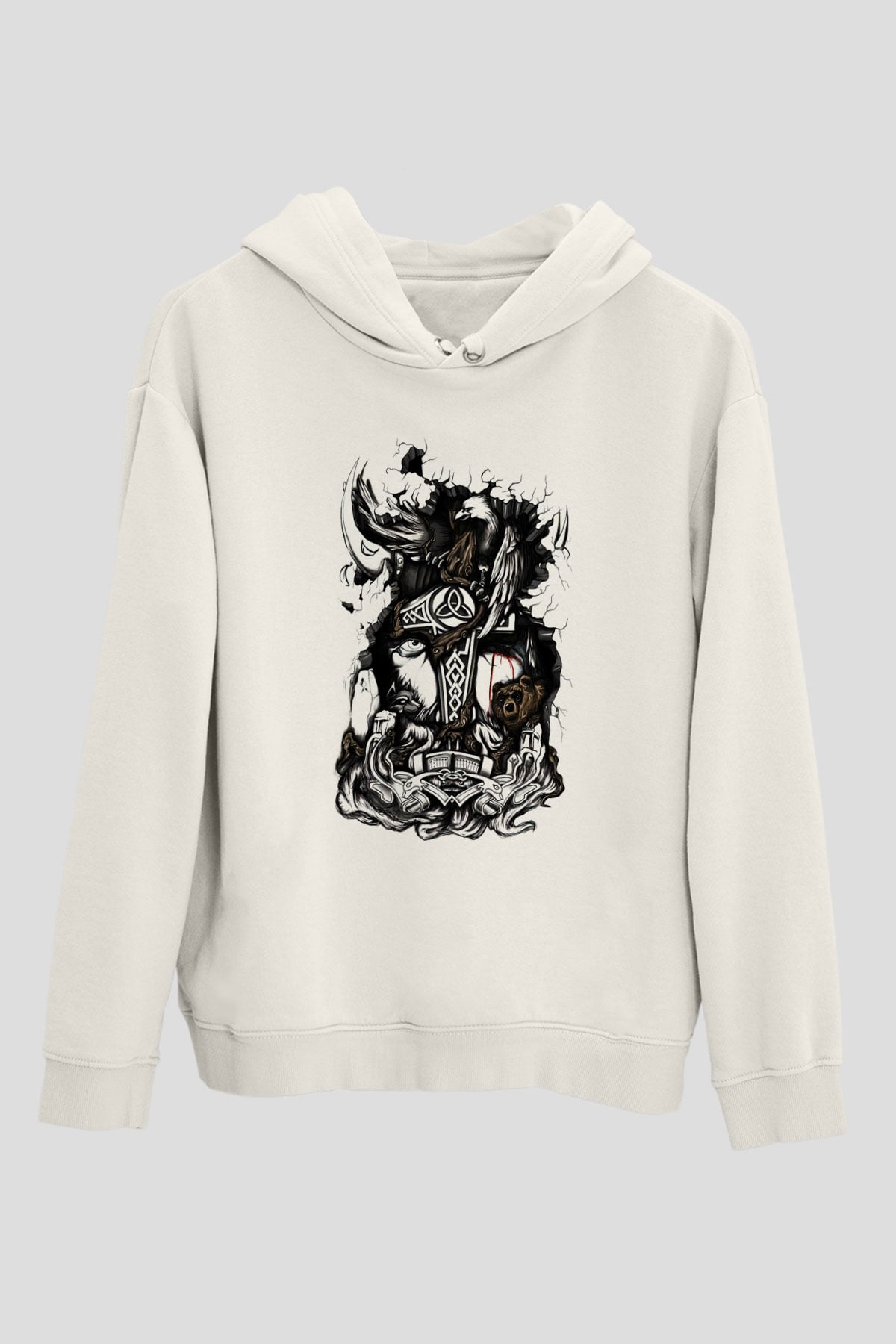 Vikings Beyaz Unisex Kapşonlu Sweatshirt
