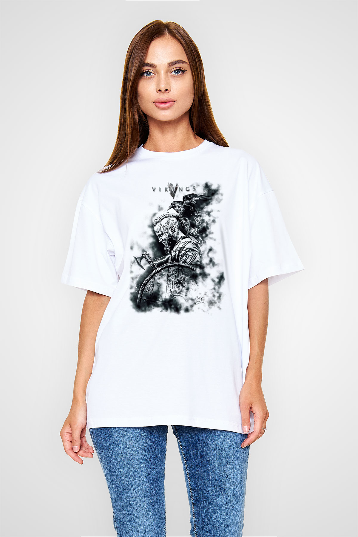 Vikings Beyaz Unisex Oversize Tişört T-Shirt