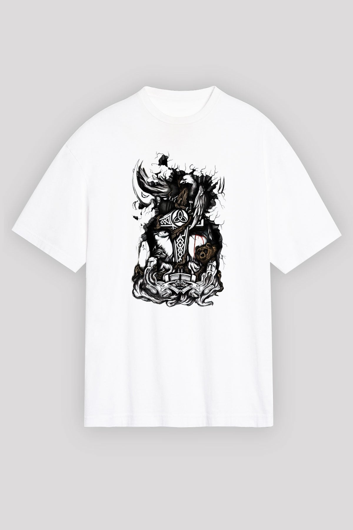 Vikings Beyaz Unisex Oversize Tişört T-Shirt