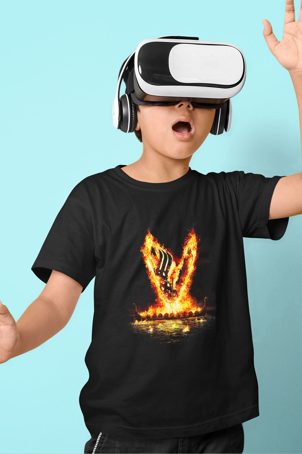 Vikings Siyah Unisex Çocuk Tişört