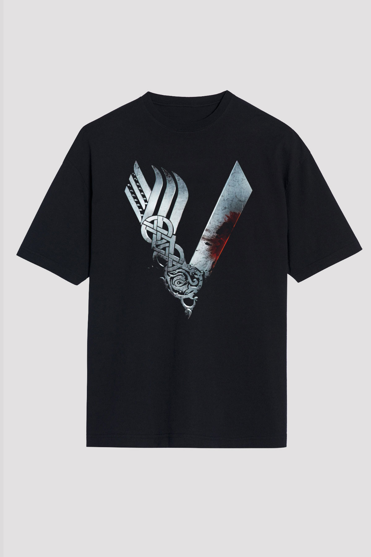 Vikings Siyah Unisex Oversize Tişört T-Shirt