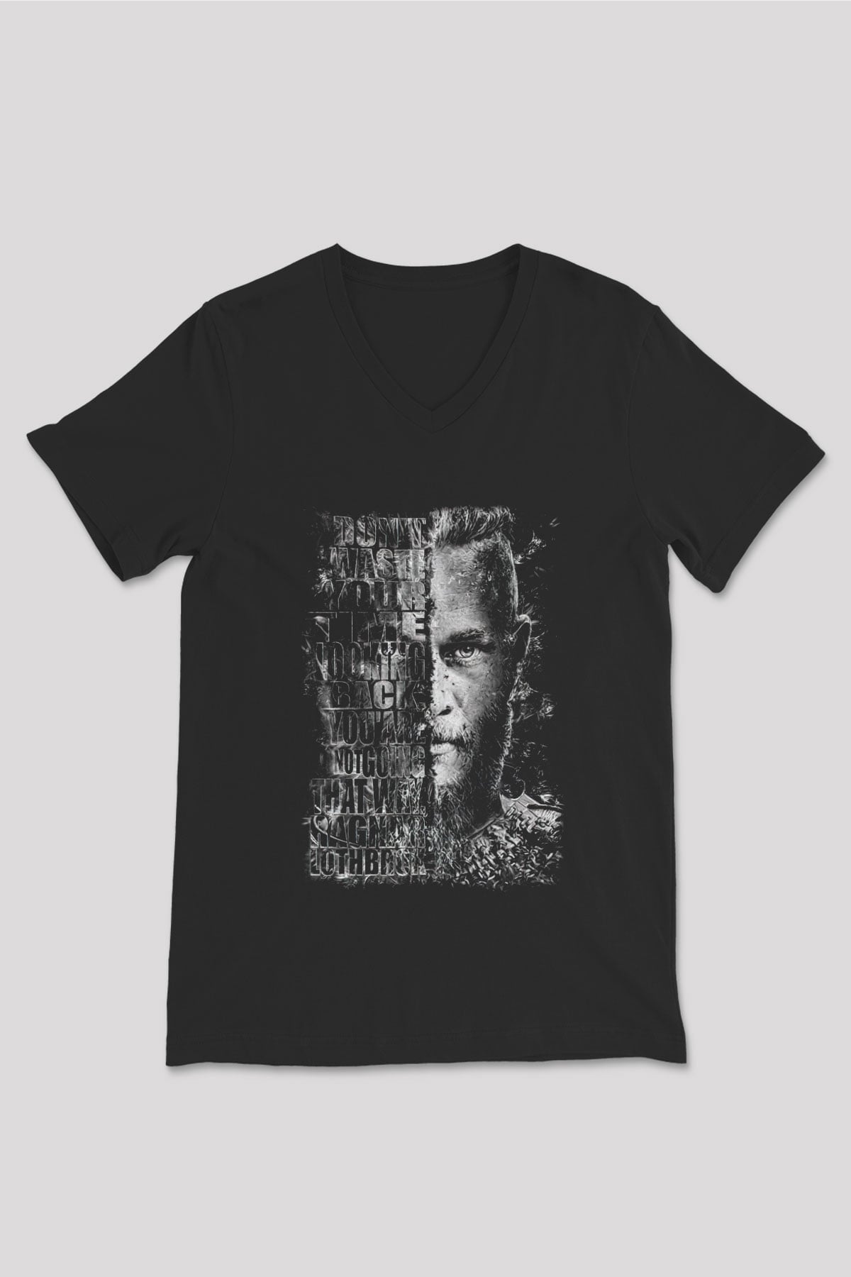 Vikings Siyah Unisex V Yaka Tişört