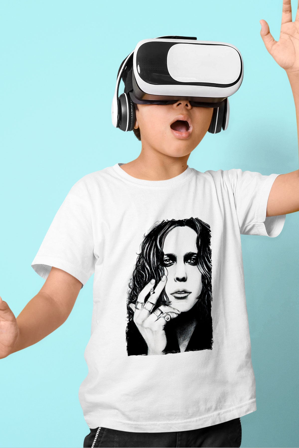 Ville Valo Baskılı Beyaz Unisex Beyaz Çocuk Tişört - Tshirt