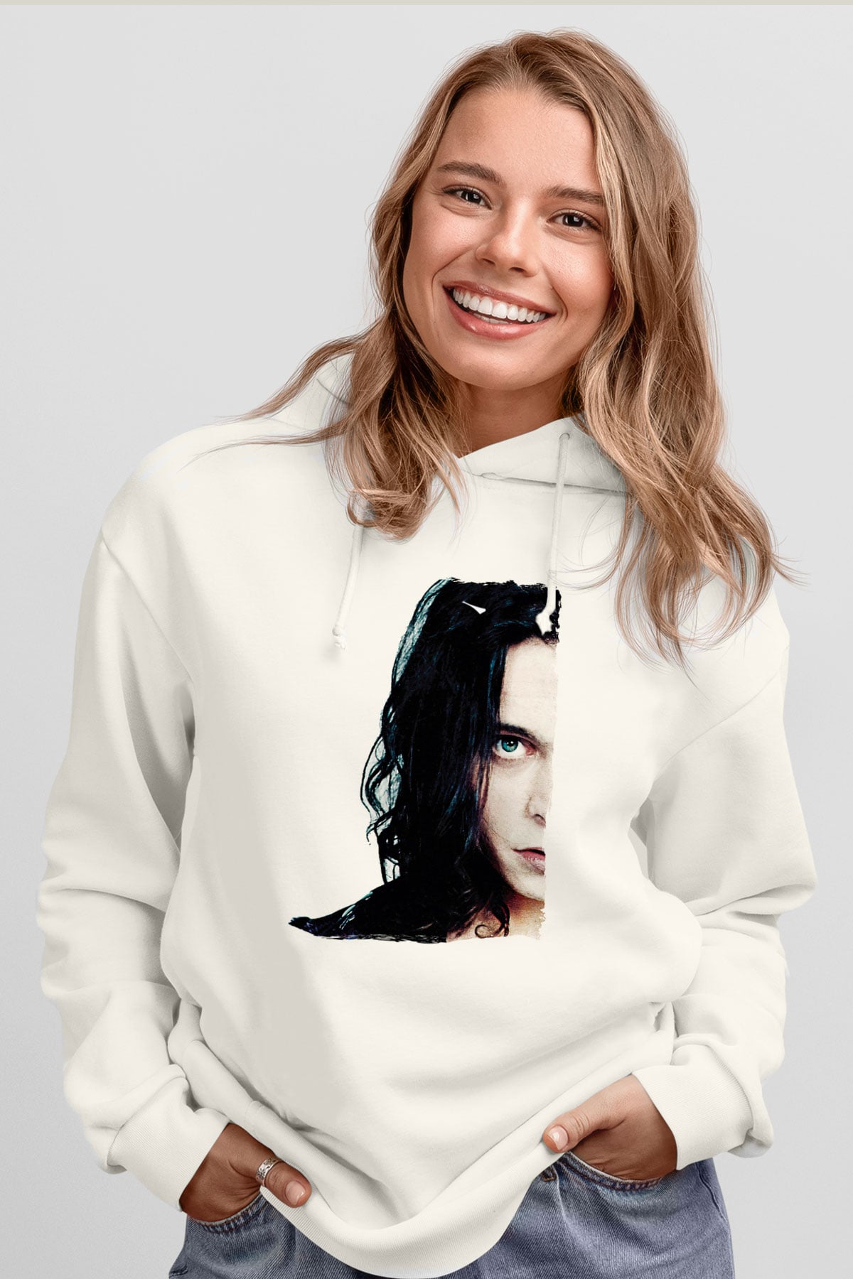 Ville Valo Baskılı Beyaz Unisex Kapüşonlu Sweatshirt