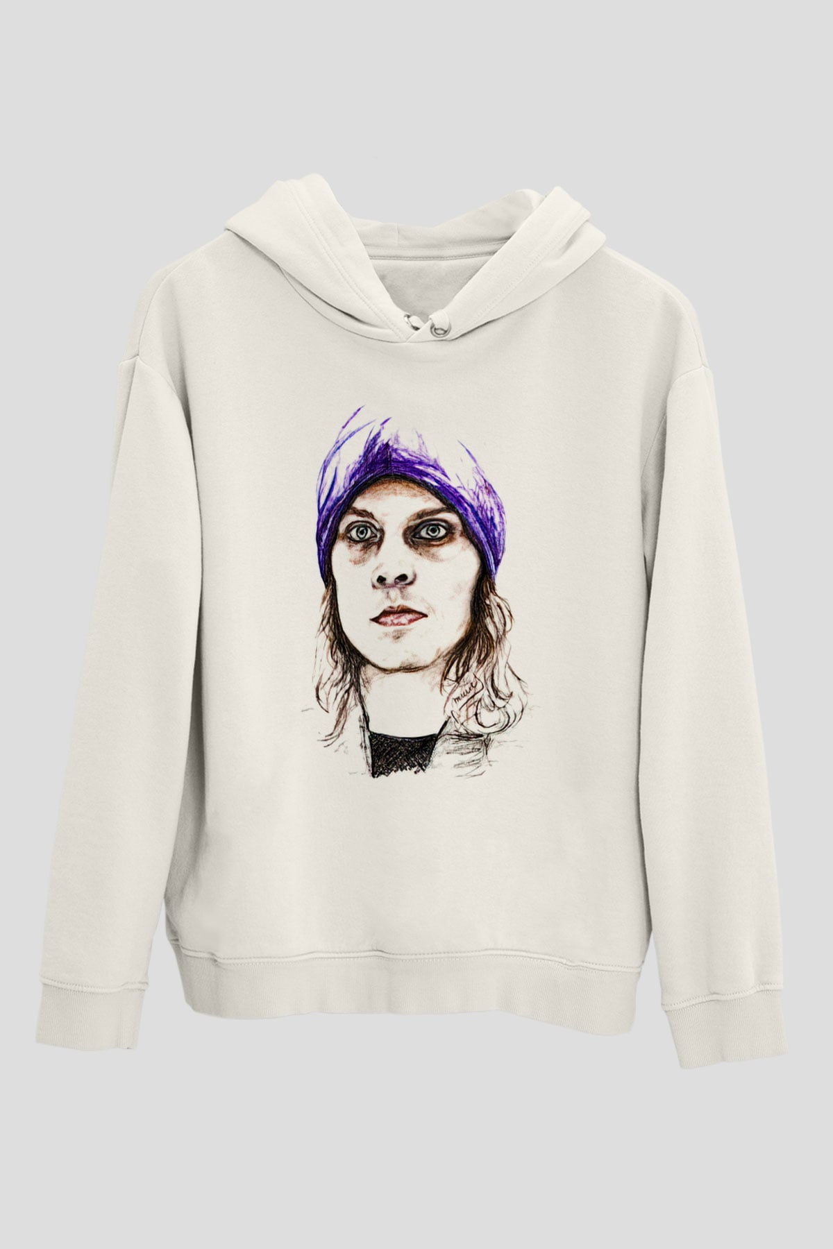 Ville Valo Baskılı Beyaz Unisex Kapüşonlu Sweatshirt
