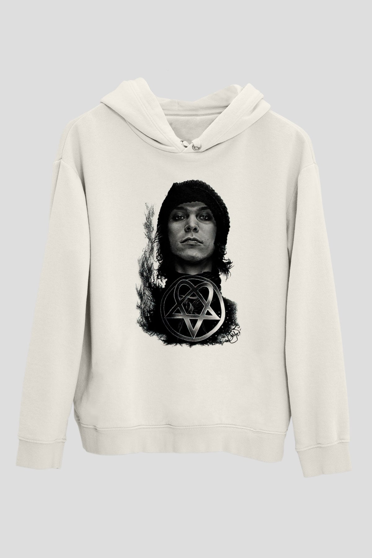 Ville Valo Baskılı Beyaz Unisex Kapüşonlu Sweatshirt
